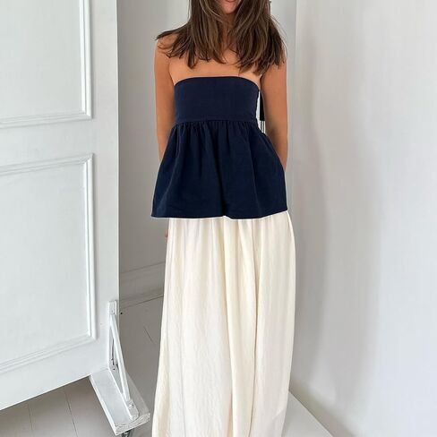 Women's Summer Ruffle Tube Tops Y2k Sleeveless Strapless Solid Color Loose Crop Bandeau Tops Casual Peplum Shirts in Saudi Arabia