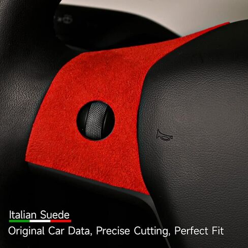 Steering Wheel Panel for Tesla Model 3 2017-2023 Model Y 2020-2023 Italian Suede Interior Sticker Trim Cover Red in Saudi Arabia