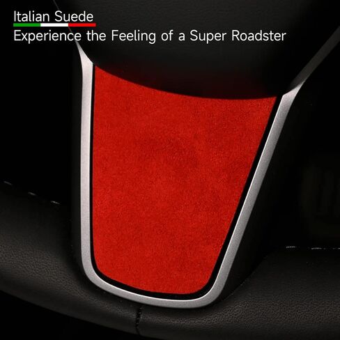 Steering Wheel Panel for Tesla Model 3 2017-2023 Model Y 2020-2023 Italian Suede Interior Sticker Trim Cover Red in Saudi Arabia