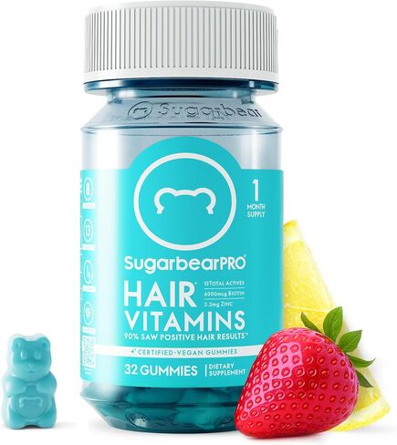 Sugarbear Hair Vitamin Gummy 1 Month Supply Extra Strength Biotin 6000mcg, Growth for Men & Women, Vegan Vitamin B12, MSM, Inositol, Omega 3, Elderberry, Certified Kosher, Halal, Cruelty-Free in Saudi Arabia