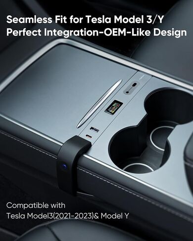 Tesla Glovebox USB Hub - 4-Port Expansion for Model Y(21-24) & 3(21-23), USB 3.0 Data Transfer & Charging, Compact Design with Type-C and USB Ports, Cybertruck-Inspired Tesla Accessories in Kuwait