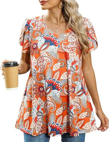 ENMAIN Womens Tunics Tops Plus Size Short Sleeve Swing Blouses Loose Fit Dressy Casual Summer Shirts to Wear with Leggings in Saudi Arabia
