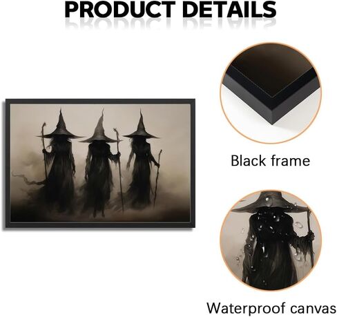 Black Framed Dark Academia Wall Art Painting Vintage Witch Poster For Halloween Victorian Gothic Room Wall Decor-Vintage Goth Art Canvas Prints Picture Hang To Bedroom in Saudi Arabia