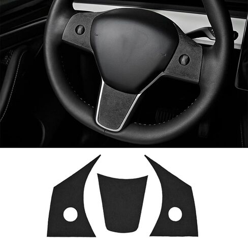 Steering Wheel Panel for Tesla Model 3 2017-2023 Model Y 2020-2023 Italian Suede Interior Sticker Trim Cover Red in Saudi Arabia