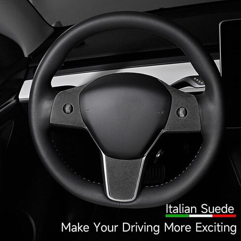 Steering Wheel Panel for Tesla Model 3 2017-2023 Model Y 2020-2023 Italian Suede Interior Sticker Trim Cover Red in Saudi Arabia