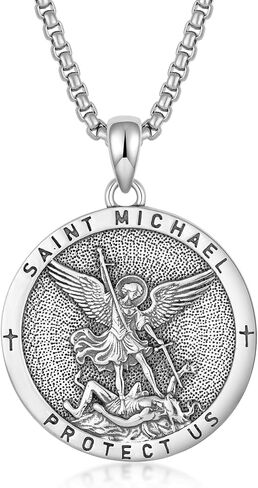 SNOWELLE Saint Michael Necklace 925 Sterling Silver Religious Amulet Medal Pendant for Men Women in Saudi Arabia