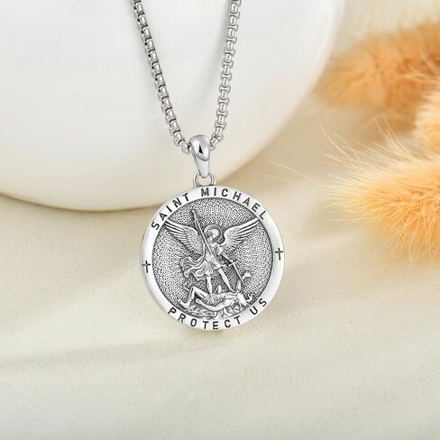 SNOWELLE Saint Michael Necklace 925 Sterling Silver Religious Amulet Medal Pendant for Men Women in Saudi Arabia