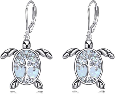 Sea Turtle Earrings Dangle S925 Sterling Silver Opal/Abalone/Moonstone Turtle Tree Of Life Earrings Jewelry Gifts For Women in Saudi Arabia