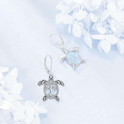 Sea Turtle Earrings Dangle S925 Sterling Silver Opal/Abalone/Moonstone Turtle Tree Of Life Earrings Jewelry Gifts For Women in Saudi Arabia