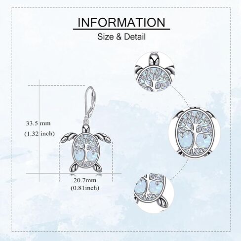 Sea Turtle Earrings Dangle S925 Sterling Silver Opal/Abalone/Moonstone Turtle Tree Of Life Earrings Jewelry Gifts For Women in Saudi Arabia