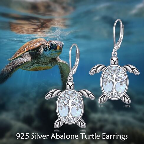 Sea Turtle Earrings Dangle S925 Sterling Silver Opal/Abalone/Moonstone Turtle Tree Of Life Earrings Jewelry Gifts For Women in Saudi Arabia