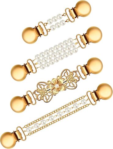 4 Pieces Vintage Sweater Shawl Clips Retro Cardigan Collar Dress Shirt Brooch Clips for Women Wearing, 4 Styles(Delicate Style) in Saudi Arabia