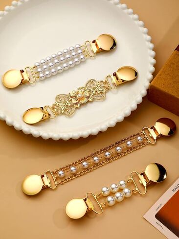 4 Pieces Vintage Sweater Shawl Clips Retro Cardigan Collar Dress Shirt Brooch Clips for Women Wearing, 4 Styles(Delicate Style) in Saudi Arabia