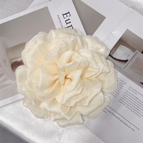 Elegant Organza Silk Rose Flower Extra Large Big Brooches Lapel Pins Fabric Floral Oversized Brooch Pin for Women Wedding Party Banquet Dress Suit Clothes Accessories Fashion Jewelry 210mm in Saudi Arabia