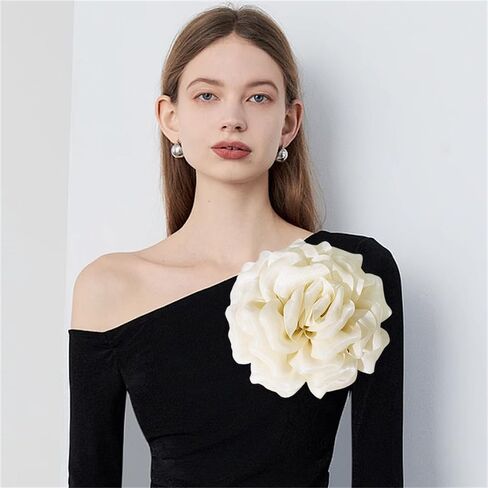 Elegant Organza Silk Rose Flower Extra Large Big Brooches Lapel Pins Fabric Floral Oversized Brooch Pin for Women Wedding Party Banquet Dress Suit Clothes Accessories Fashion Jewelry 210mm in Saudi Arabia