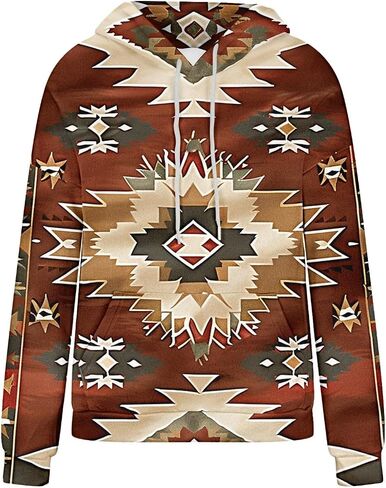 Women's Western Aztec Ethnic Style Hoodies Sweatshirts Casual Western Cowgirl Rhombus Printed Pullover Tops in Kuwait