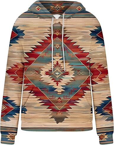 Women's Western Aztec Ethnic Style Hoodies Sweatshirts Casual Western Cowgirl Rhombus Printed Pullover Tops in Kuwait