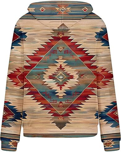 Women's Western Aztec Ethnic Style Hoodies Sweatshirts Casual Western Cowgirl Rhombus Printed Pullover Tops in Kuwait