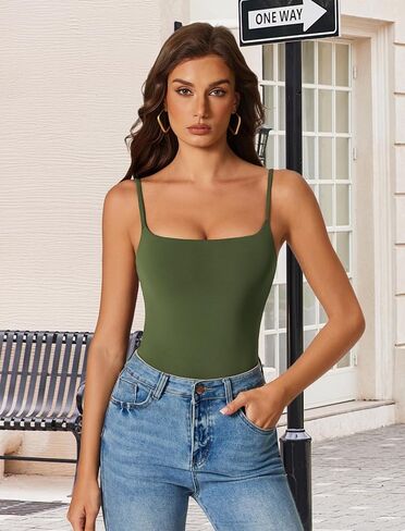 Avidlove Tank Top Bodysuit for Women Square Neck Double Lined Body Suits One Piece Thong Basic Summer Cami Tops in Kuwait