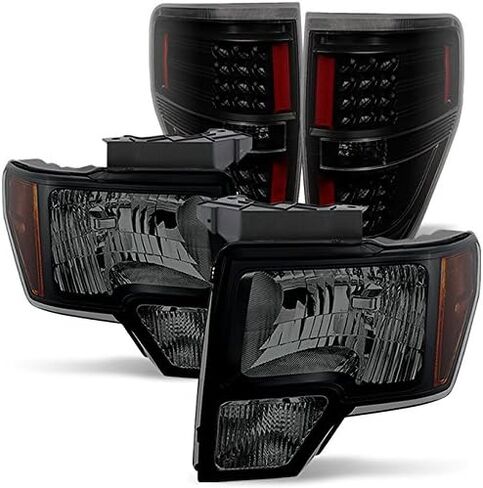 AKKON - من أجل [مجموعة العدسات المدخنة] 09-14 Ford F-150 F150 المصابيح الأمامية للشاحنة الخفيفة + مجموعة مصابيح الفرامل الخلفية LED in Saudi Arabia
