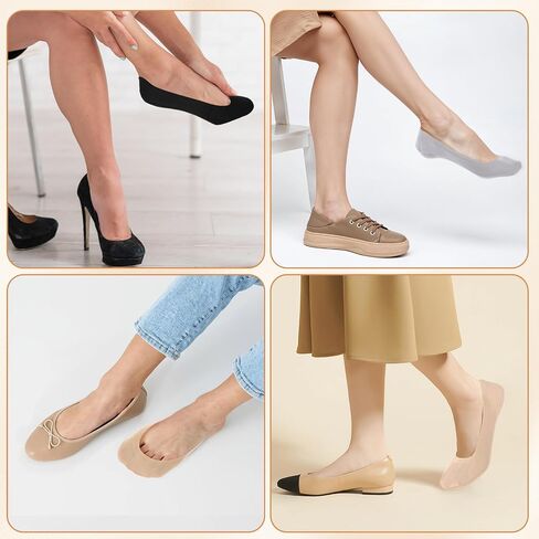 4 Pair Ultra Low Cut No Show Socks for Women, Non Slip Thin Footies Socks, Invisible Liner Sock - Made of Ice Silk Surface (4 Colors) in Saudi Arabia