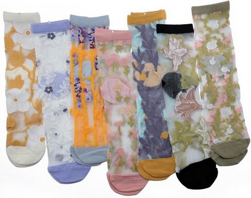 Sheer Socks for Womens,Summer Transparent Floral Lace Mesh Socks,Crystal Glass Silk Elastic See Through Sock in Saudi Arabia