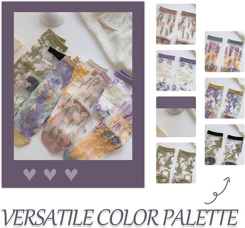 Sheer Socks for Womens,Summer Transparent Floral Lace Mesh Socks,Crystal Glass Silk Elastic See Through Sock in Saudi Arabia