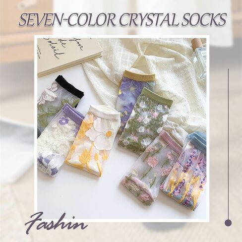 Sheer Socks for Womens,Summer Transparent Floral Lace Mesh Socks,Crystal Glass Silk Elastic See Through Sock in Saudi Arabia