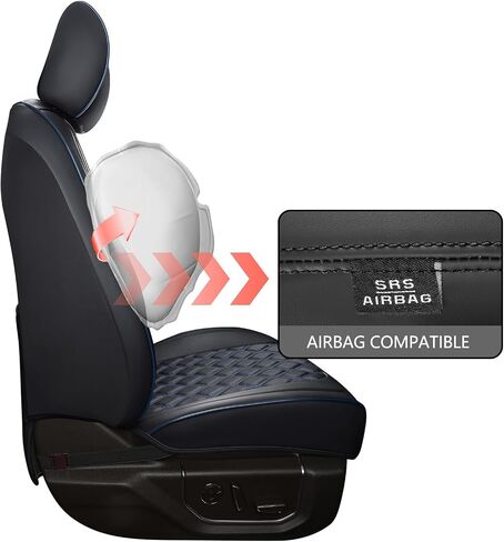 أغطية مقاعد Huidasource لسيارة Ford Ranger 2019-2024، غطاء مقعد أمامي وخلفي كامل لسيارة Ranger XL XLT Lariat، أغطية مقاعد جلدية كاملة التغطية (مجموعة كاملة/أسود وأزرق) in Kuwait