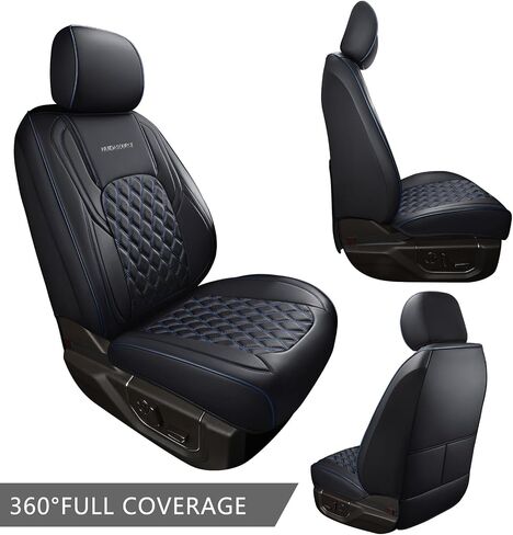 أغطية مقاعد Huidasource لسيارة Ford Ranger 2019-2024، غطاء مقعد أمامي وخلفي كامل لسيارة Ranger XL XLT Lariat، أغطية مقاعد جلدية كاملة التغطية (مجموعة كاملة/أسود وأزرق) in Kuwait