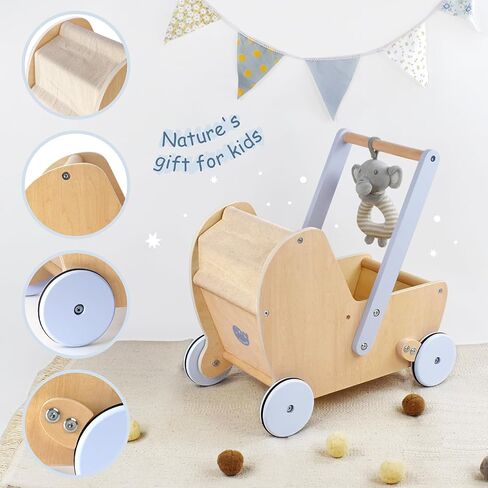 Wooden Doll Stroller,Baby Pram Stroller Toy,Wooden Swan Baby Walker,Baby Stroller Toy for Toddler Boys Girls 18 Months and Up in Kuwait