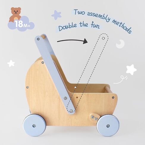 Wooden Doll Stroller,Baby Pram Stroller Toy,Wooden Swan Baby Walker,Baby Stroller Toy for Toddler Boys Girls 18 Months and Up in Kuwait