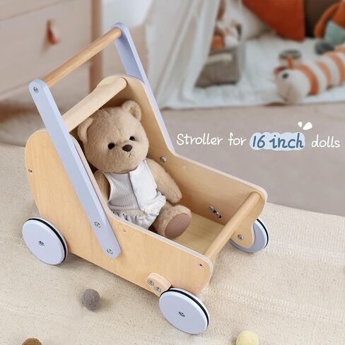 Wooden Doll Stroller,Baby Pram Stroller Toy,Wooden Swan Baby Walker,Baby Stroller Toy for Toddler Boys Girls 18 Months and Up in Kuwait