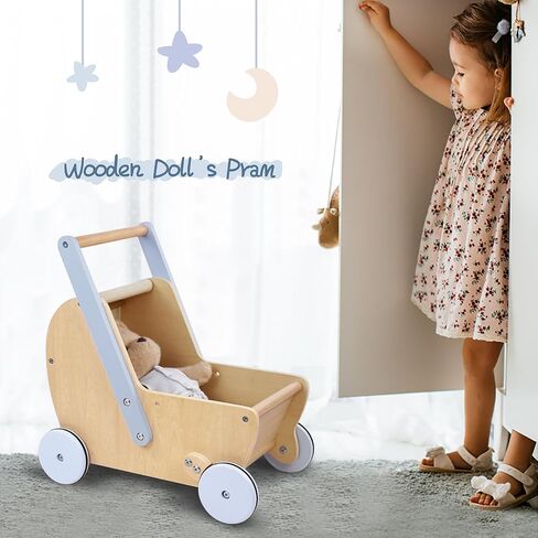 Wooden Doll Stroller,Baby Pram Stroller Toy,Wooden Swan Baby Walker,Baby Stroller Toy for Toddler Boys Girls 18 Months and Up in Kuwait