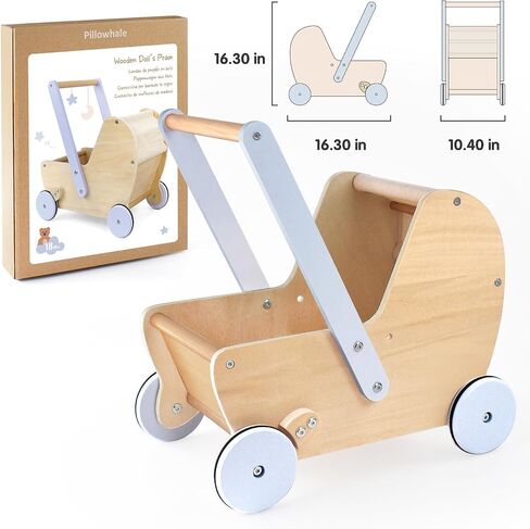 Wooden Doll Stroller,Baby Pram Stroller Toy,Wooden Swan Baby Walker,Baby Stroller Toy for Toddler Boys Girls 18 Months and Up in Kuwait