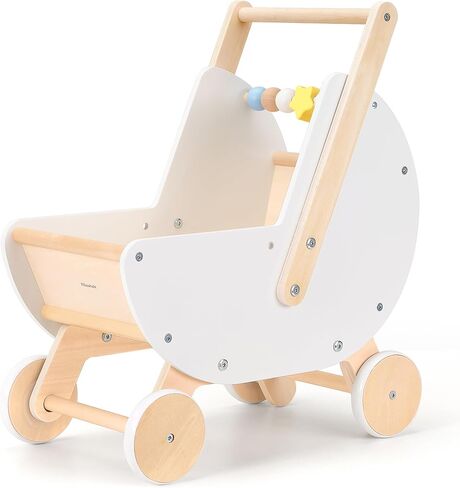 Wooden Doll Stroller,Baby Pram Stroller Toy,Wooden Swan Baby Walker,Baby Stroller Toy for Toddler Boys Girls 18 Months and Up in Kuwait