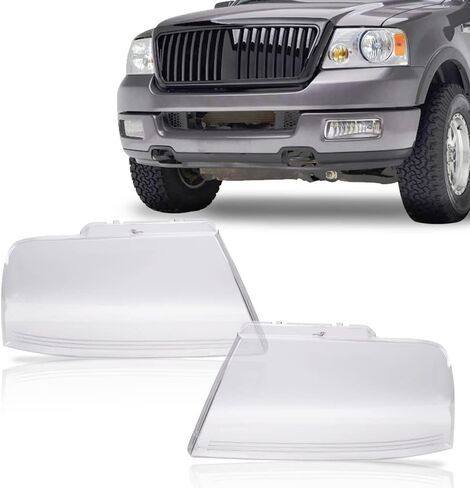 غطاء عدسة المصباح الأمامي باللون البرتقالي الكبير قطعتين متوافق مع Ford F150 2004-2008، مناسب لينكولن مارك LT 2006-2008، غطاء عدسة المصابيح الأمامية اليسرى واليمنى عدسة شفافة in Saudi Arabia