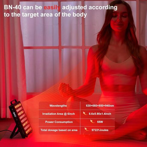 العلاج بالضوء الأحمر للوجه والجسم، موجة رباعية 660 نانومتر 850 نانومتر 630 نانومتر 940 نانومتر بالقرب من لوحة العلاج بالأشعة تحت الحمراء المحمولة جهاز LED مزدوج الشريحة لتخفيف آلام الجسم والنوم الصحي للبشرة (BN-60) in Kuwait