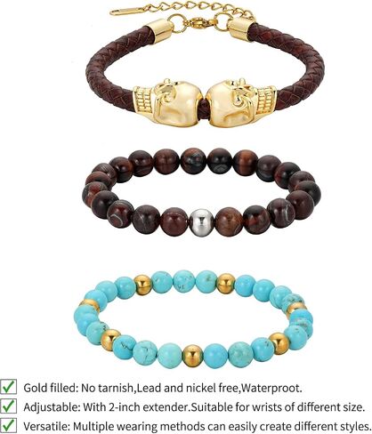 Tiger Eye Bracelet for Men Link Handmade Natural Onyx Tiger Eye Stone Beads Stretch Adjustable Black Crystal Beaded Bracelet for Men Women Halloween Gifts in Saudi Arabia