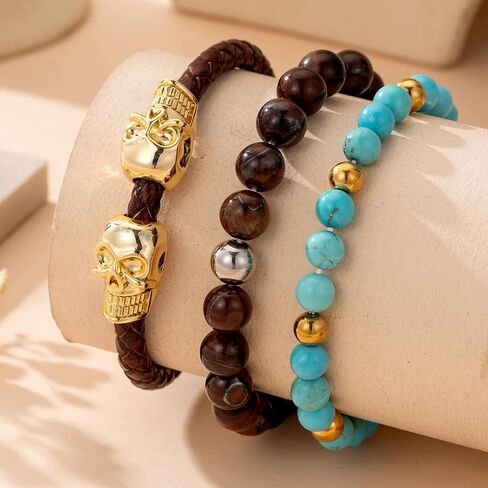 Tiger Eye Bracelet for Men Link Handmade Natural Onyx Tiger Eye Stone Beads Stretch Adjustable Black Crystal Beaded Bracelet for Men Women Halloween Gifts in Saudi Arabia