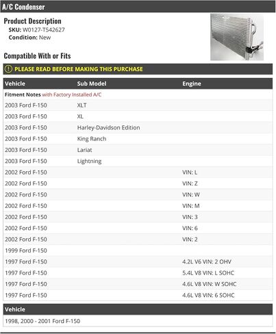 A/C Condenser - Compatible with 1997-2003 Ford F150 in Saudi Arabia