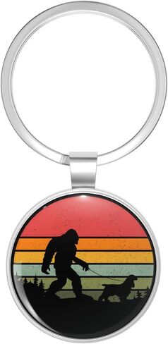 Bigfoot Walking Cocker Spaniel Dog Vintage Retro Funny Sasquatch Key Chain Stainless Steel Keychain with Ring in Saudi Arabia