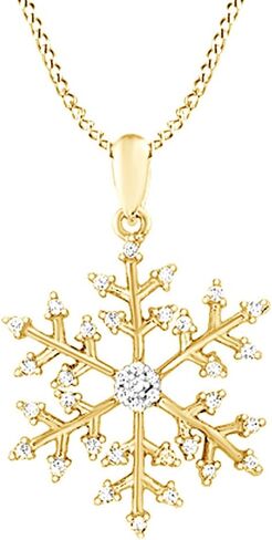AFFY Snowflake Pendant Necklace for Women, 0.17 Ct Round Cut Natural Diamond in 14K Gold Over Sterling Silver with 18" Rope Chain, Winter Snow Jewelry Gift in Saudi Arabia