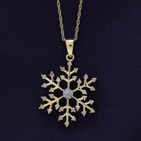 AFFY Snowflake Pendant Necklace for Women, 0.17 Ct Round Cut Natural Diamond in 14K Gold Over Sterling Silver with 18" Rope Chain, Winter Snow Jewelry Gift in Saudi Arabia