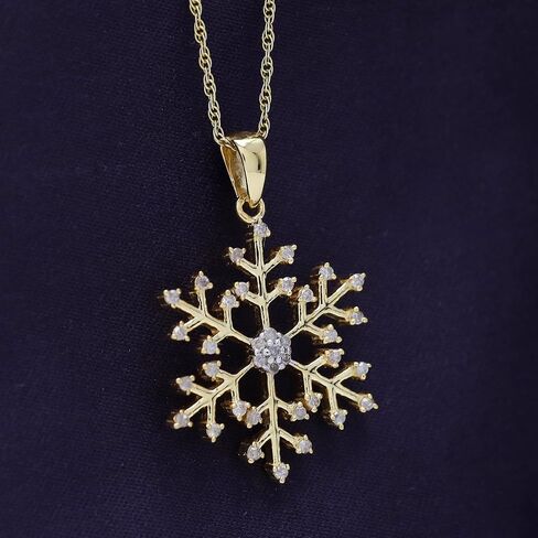AFFY Snowflake Pendant Necklace for Women, 0.17 Ct Round Cut Natural Diamond in 14K Gold Over Sterling Silver with 18" Rope Chain, Winter Snow Jewelry Gift in Saudi Arabia