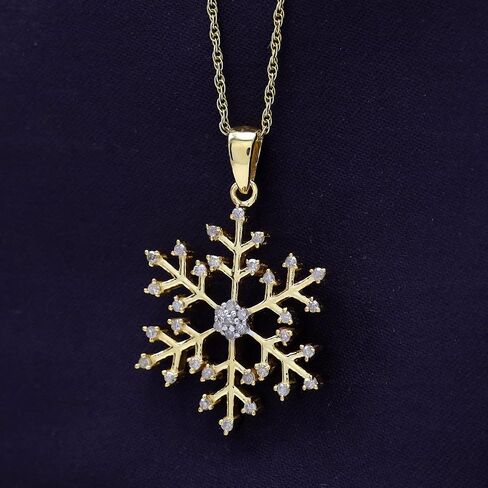 AFFY Snowflake Pendant Necklace for Women, 0.17 Ct Round Cut Natural Diamond in 14K Gold Over Sterling Silver with 18" Rope Chain, Winter Snow Jewelry Gift in Saudi Arabia