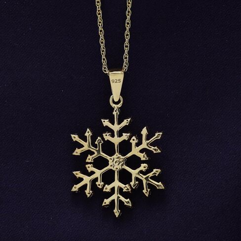 AFFY Snowflake Pendant Necklace for Women, 0.17 Ct Round Cut Natural Diamond in 14K Gold Over Sterling Silver with 18" Rope Chain, Winter Snow Jewelry Gift in Saudi Arabia