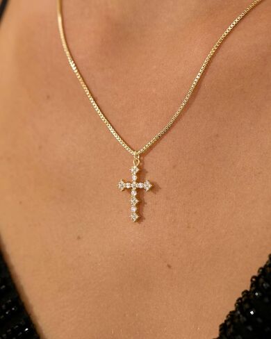 Cross Necklace for Women - 14K Gold/White Gold Plated Simple Dainty Diamond Cross Pendant Necklace with Cubic Zirconia Jewelry Gift For Her in Saudi Arabia