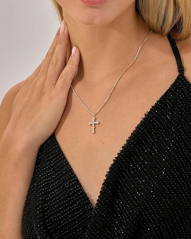 Cross Necklace for Women - 14K Gold/White Gold Plated Simple Dainty Diamond Cross Pendant Necklace with Cubic Zirconia Jewelry Gift For Her in Saudi Arabia