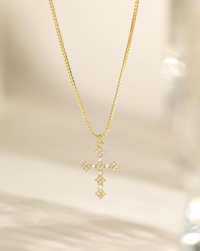 Cross Necklace for Women - 14K Gold/White Gold Plated Simple Dainty Diamond Cross Pendant Necklace with Cubic Zirconia Jewelry Gift For Her in Saudi Arabia
